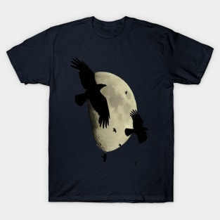 Crows In Flight Silhouetted Against A Large Moon Vector Art T-Shirt